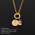 Customizable 14K gold plated stainless steel necklace with letter R and crystal charms - Letter R / Gold