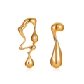 Asymmetric liquid gold drip stud earrings with a modern molten lava artistic design - Gold Liquid Stud