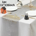 Close-up of Halloween table runner with golden glitter pumpkins and skull decor - Large Pumpkin Shape