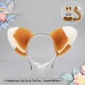 Handmade plush camel and white folding cat ears headband with cute faux fur accessories - One Size / Folded Ear Style - Camel White