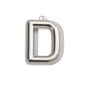 Macro view of a 3D hollow letter D pendant with polished silver finish and bail - Letter D / Mirror Silver
