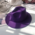 Close-up of deep purple wool felt fedora showing premium fabric texture and wide brim - M (56-58cm) / Deep purple