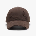 Deep brown washed cotton baseball cap featuring vintage distressed ripped hole detailing - Adjustable / Dark Coffee(25A266)