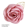 Elegant soft pink satin fabric rose brooch with golden hollow leaf for wedding decor - Pink (No Pearl Chain)