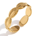 Adjustable 18K gold plated stainless steel ring with shell texture in a 45-degree angle - Shell Texture Open Style (R5014) / Gold