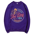 Dark purple round neck sweatshirt with M-size label and vintage skull graphic print - Purple