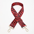 38mm adjustable canvas bag strap featuring red and black zebra pattern with gold metal clips - Red Zebra
