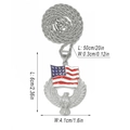 Silver hip hop eagle and American flag pendant necklace with dimensions on white background - Flying Eagle Flag (466) / Silver