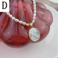 Freshwater pearl necklace with gold-plated Mother of Pearl religious pendant - Style D-Oval Side View Virgin Mary Relief