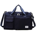 Deep blue nylon fitness gym bag with separate shoe compartment and adjustable strap - Dark Blue