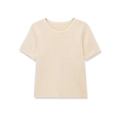 Short sleeve round neck rib-knit T-shirt in soft light beige for a slim fit - S / Apricot
