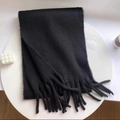 Classic black knitted plaid scarf with thick tassels for winter warmth and comfort - Solid Black