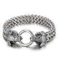 Herrenarmband aus Silberstahl mit doppelter Gliederkette und detaillierten Wildschweinköpfen - Doppelter Wildschweinkopf-Stil (KB139885-KJX)