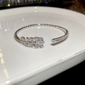 Dettaglio macro di un bracciale a piuma d'argento con brillanti zirconi bianchi incastonati - Stile a Polsino Forma di Piuma (1# Argento) / Argento