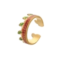 Adjustable gold ring with red enamel waves and tiny green leaf details in plant style - Gold Red Base Green Leaf (J502-1)