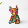 French Bulldog figurine with colorful natural crystal stones and gold foil inside resin - Colorful Shell