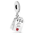 Silver love notes notebook charm with red heart and small crystals for bracelet - Love Notes Notebook Charm (Red Heart)