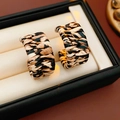 Close-up of leopard print C-shaped leather earrings in a premium jewelry gift box - Light Coffee (Leopard)
