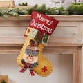 Calza natalizia in lino con pupazzo di neve e scritta Merry Christmas sul polsino - Calza Patchwork Pupazzo di Neve