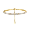Elegant gold S925 sterling silver tennis bracelet with white zircon stones and lobster clasp - Machine-made Tennis Chain 3mm White Zirconium Electroplated 14k Gold Approx. 5.88g.