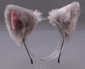 Handmade plush grey and pink fox ears headband for cosplay and Lolita costumes - Grey and Pink