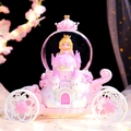 Pink princess carriage crystal ball music box with warm light and castle base decoration - MA Large 100 Snowfall + Inner Rotation + Light / 2402 Pink Princess Carriage (Large)