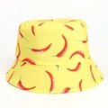 Yellow bucket hat featuring all-over red pepper print and high-density cotton twill fabric - Yellow Chili