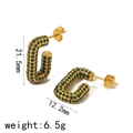 U-shaped gold earrings with green zircon accents, measuring 21.5mm high and weighing 6.5g - Gold C-Shaped Green Dot Decoration Style(TE6594-GN)