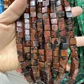 Perles carrées en pierre naturelle brun rouge avec taches noires pour création bijoux - 4x4mm (Environ 38cm Fil) / Obsidienne Acajou