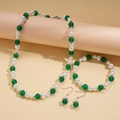Set gioielli da tre pezzi con perle finte bianche e perle verdi su collana e bracciale - Collana-Verde (Set da 3 Pezzi)
