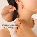Elegant gold zircon and pearl drop earrings for women with a stylish minimalist hoop design - Gold Purple Zirconia Pearl Earrings