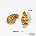 Polished gold stainless steel teardrop earrings with dimensions 31mm by 16.3mm - Spiral Hollow Style (KDE2201) / Gold