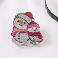 Pince à cheveux bonhomme de neige de Noël avec bonnets rouges et paillettes argentées brillantes - Deux Bonhommes de Neige