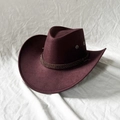 Classic burgundy faux suede western cowboy hat with woven band on white background - M / Reddish Brown