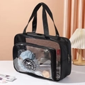 Waterproof black travel wash bag with clear PVC pocket and large storage capacity - Black Large