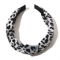 Chic leopard print headband with a stylish knot in black and grey fabric finish - Gray