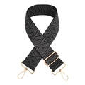 Close-up of black diamond-patterned woven bag strap with gold lobster clasps and buckles - Silver Clasp / Graphite Black