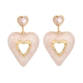 Pink heart enamel earrings with gold plating and zircon studs for women jewelry - White