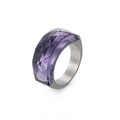 Minimalist silver titanium steel ring featuring faceted purple stone with brushed finish - US 7 / Silver Purple (KR44951-K)