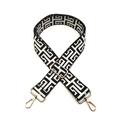 Adjustable black and white geometric pattern shoulder strap with gold swivel hooks - Ethnic Style 5