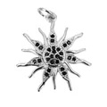 Detail of sunflower pendant with black zircon micro-pave setting on silver base - W5799-Platinum Plated+Black Zirconia