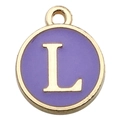 Purple and gold round enamel pendant with letter L for DIY jewelry making - Letter L Pendant Only (Without Chain) / 1 Piece (12x14mm) / Purple
