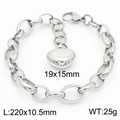 Bracelet avec pendentif cœur poli et maillons ovales épais en acier, 220x10.5mm - Bracelet Couleur Acier (KB183386-Z)