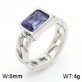 Retro stainless steel chain ring featuring a rectangular purple zircon stone and 8mm width - Steel Purple