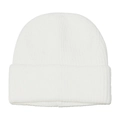 Close-up of white ribbed knit beanie with chunky yarn texture and foldable wide cuff edge - M(56-58cm) / White