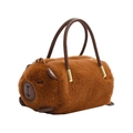 Bolso cilíndrico de peluche de carpincho marrón con asas de cuero sintético marrón - Marrón/Carpincho
