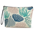Borsa per cosmetici in tela color crema con stampa di coralli marini e cerniera nera - Stile 1-Corallo Blu Verde