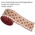 Nastro natalizio in lino con pois rossi e bordi a quadretti per pacchi regalo 5,3cm x 2m - 5.3CM Punto Rosso Lino