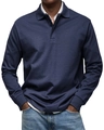 Primer plano del polo de manga larga azul marino con cuello clásico y tapeta de botones - S / Tops / Azul Marino