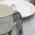 Orologio quadrato da donna in acciaio inossidabile argento con quadrante blu raffinato - Azzurro